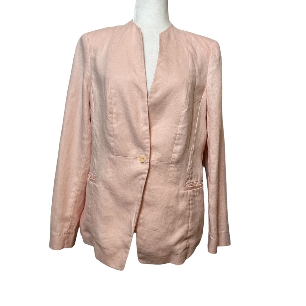 Lafayette‎ 148 New York 100% Linen Pink Peach One Button Blazer Jacket Size 10